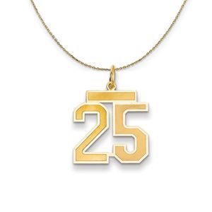 14k Yellow Gold, Jersey, Med Number 25 Necklace - 24 Inch